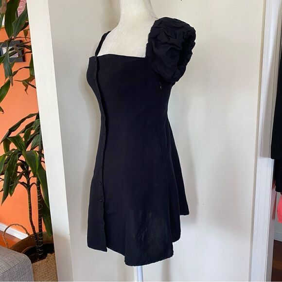 Zara Black Puff Sleeve Linen Blend Mini Dress Size XS - Picture 6 of 14